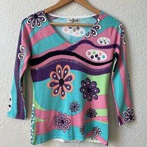 🌸 RETRO 90s Mod Floral Sequin & Pearl Top ✨ 049